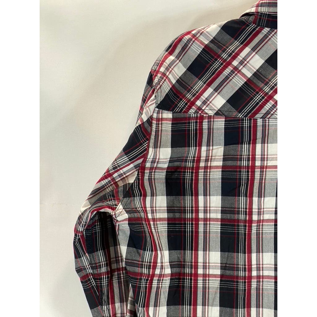 HELIX Men's Red/Black Western Plaid Athletic-Fit Button-Up Shirt SZ XL