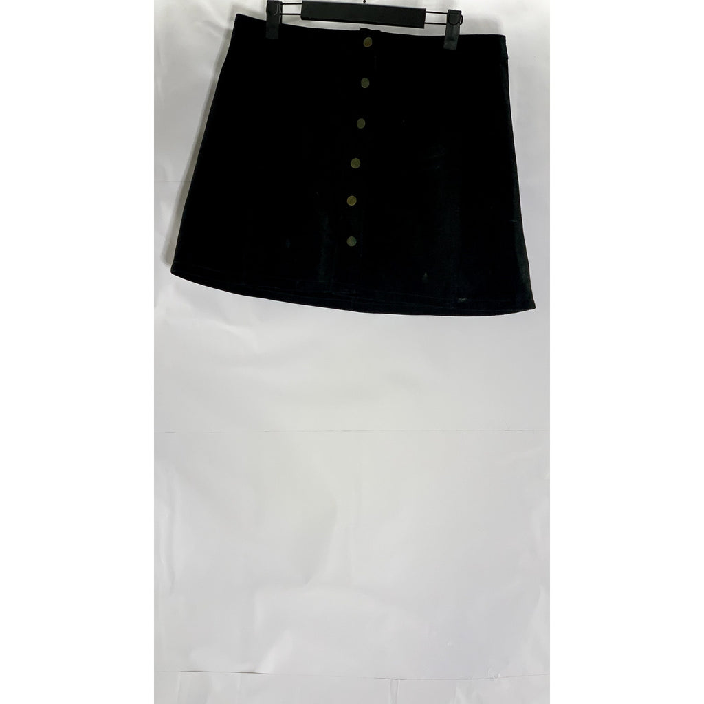STRADIVARIUS Women's Black Suede Leather Button-Front Mini Skirt SZ L