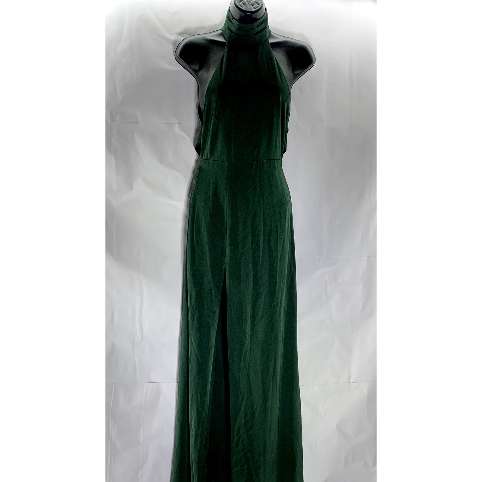 NBD Women's Dark Green Everett Open-Back Side Slit Halter Maxi Dress SZ XS