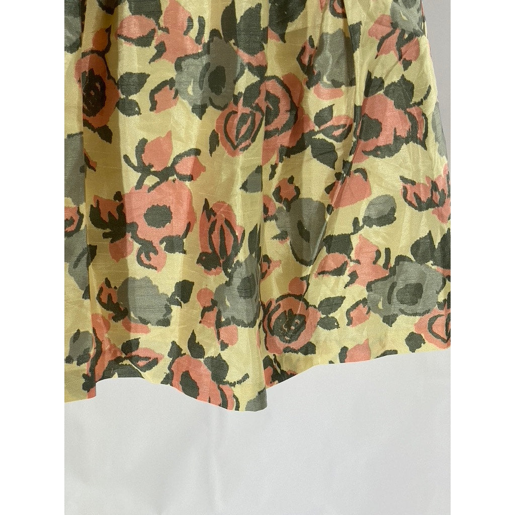 ASOS Women's Tan-Gray Floral Pleated A-Line Knee Length Skirt SZ 2