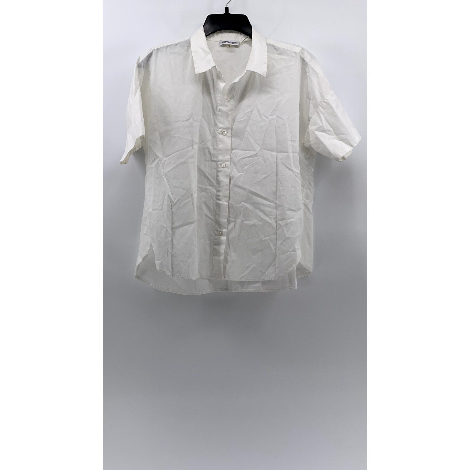 CALVIN KLEIN Women’s White Solid Button-Up Short Sleeve Oversized Top SZ XS