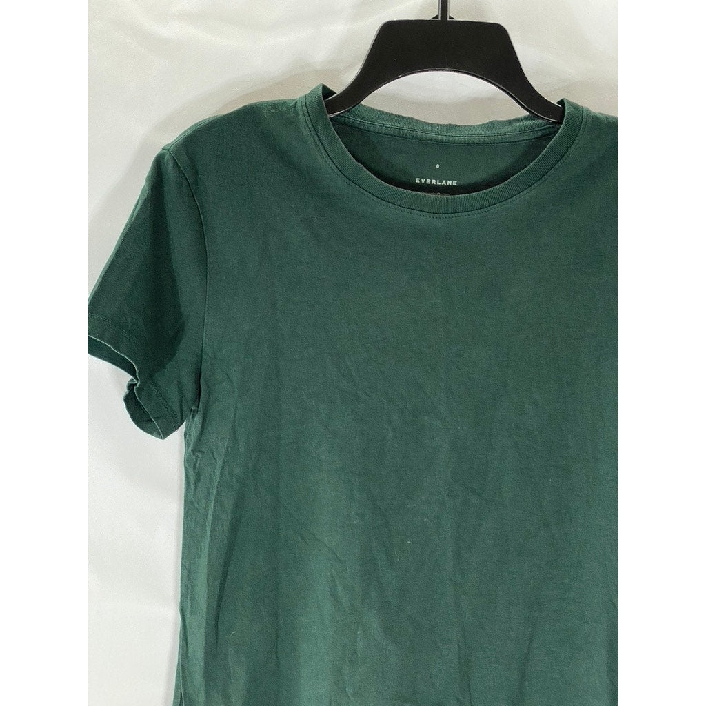 EVERLANE Women's Dark Green The Box Crewneck Short Sleeve Organic Cotton Top SZS