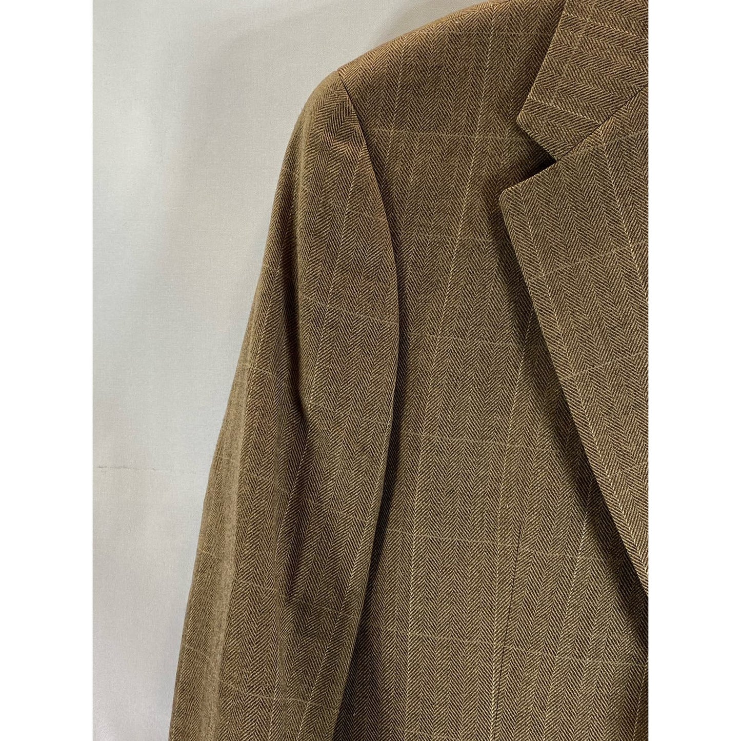 LAUREN RALPH LAUREN Men's Brown Windowpane Wool Two-Button Short Blazer SZ 42S