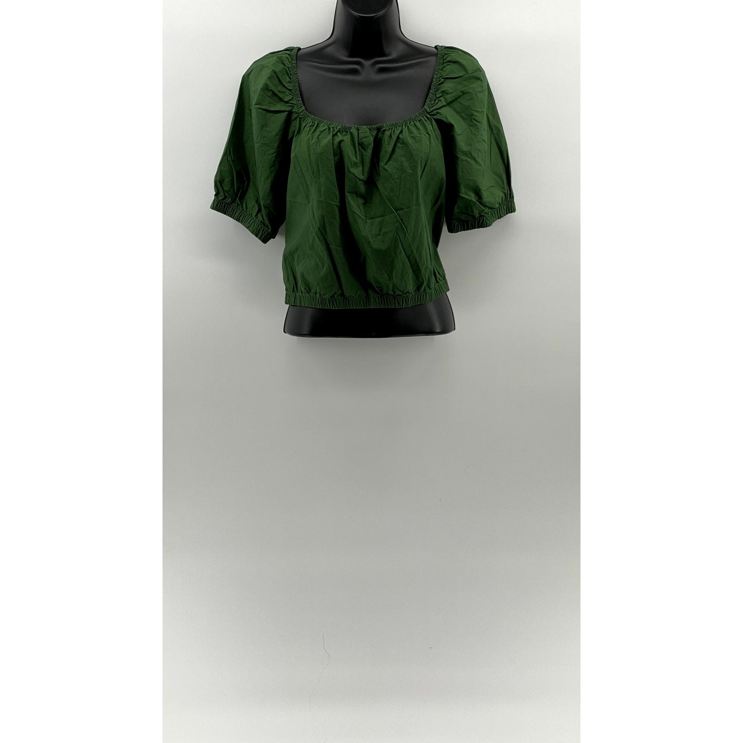 H&M Women's Dark Green Scoop-Neck Short Puff-Sleeve Cropped Top SZ L