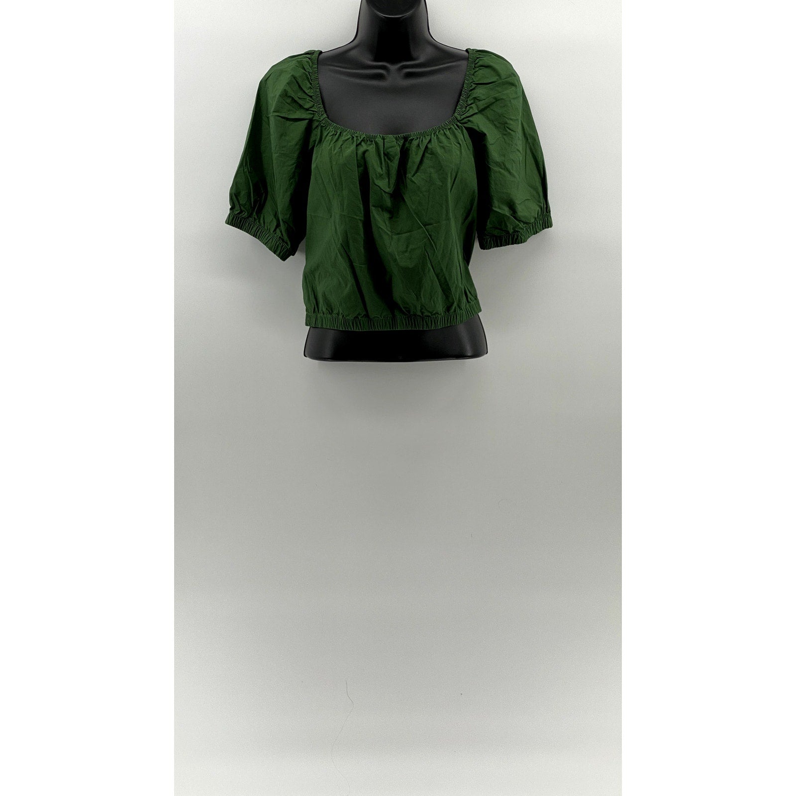 H&M Women's Dark Green Scoop-Neck Short Puff-Sleeve Cropped Top SZ L
