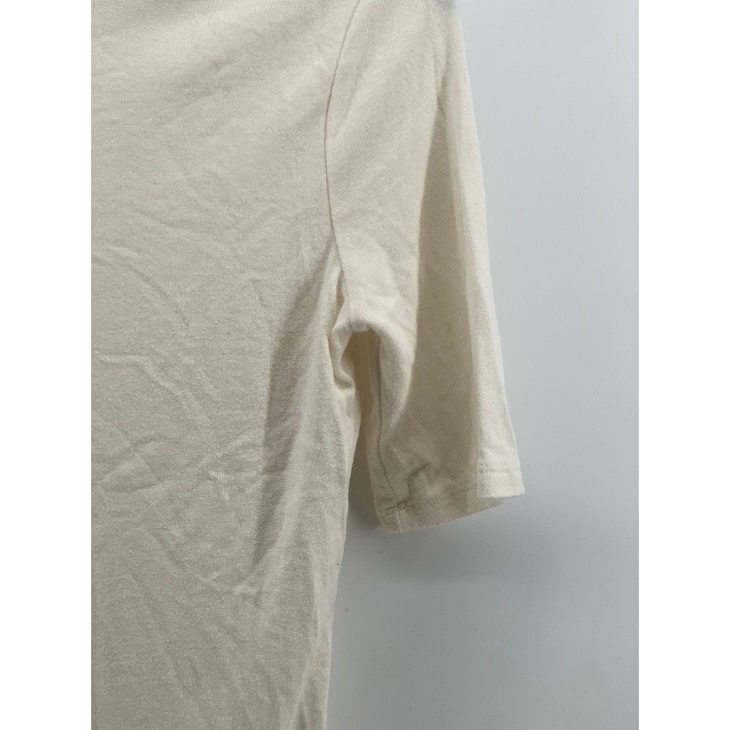 BANANA REPUBLIC Women's Cream Soft Luxe Mock-Neck Short Elbow Sleeve Top SZ S