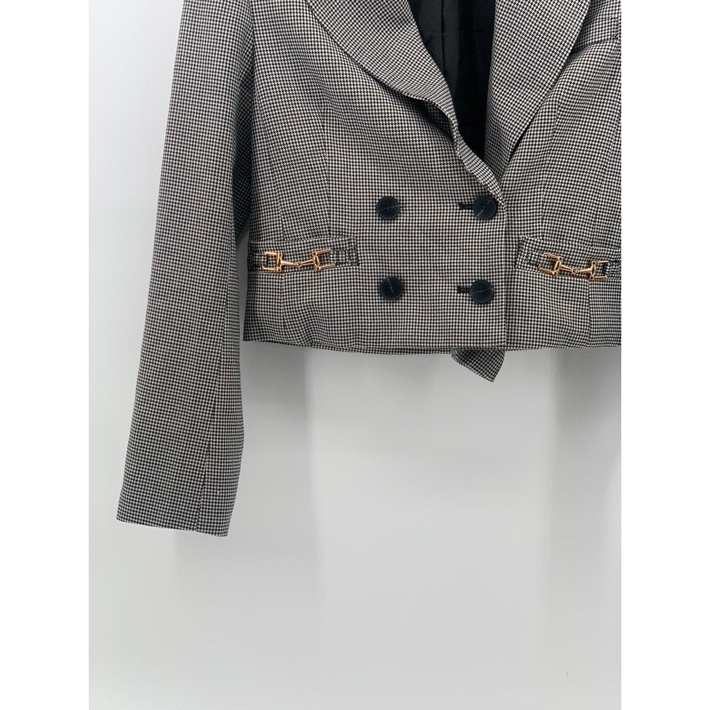 ESTELLA.K Women's Black-Gray Houndstooth Short Kaia Peak-Collar Blazer SZ OS
