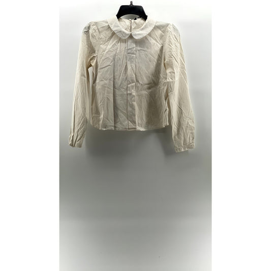 ZARA Women's Off-White Bib Collar Long Sleeve Button-Up Top SZ XS