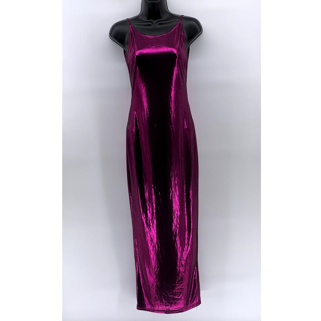 UNBRANDED Women's Purple Metallic Scoop-Neck Backless Spaghetti Strap Dress SZ M