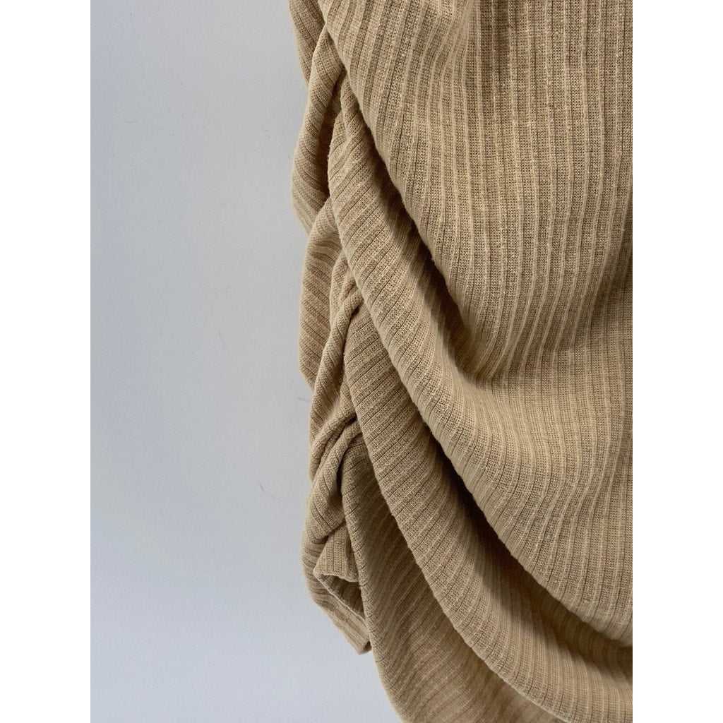 PRETTY LITTLE THINGS Women's Tan Ribbed Scoop-Neck Bodycon Mini Dress SZ 8