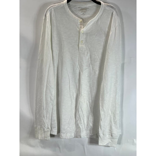 BANANA REPUBLIC Men's White Organic Cotton Vintage Long Sleeve Henley Shirt SZ M