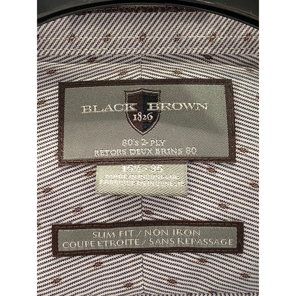 BLACK & BROWN 1826 Men's Grey Printed 80'S 2-Ply Slim-Fit Dress Shirt SZ 15.5/35