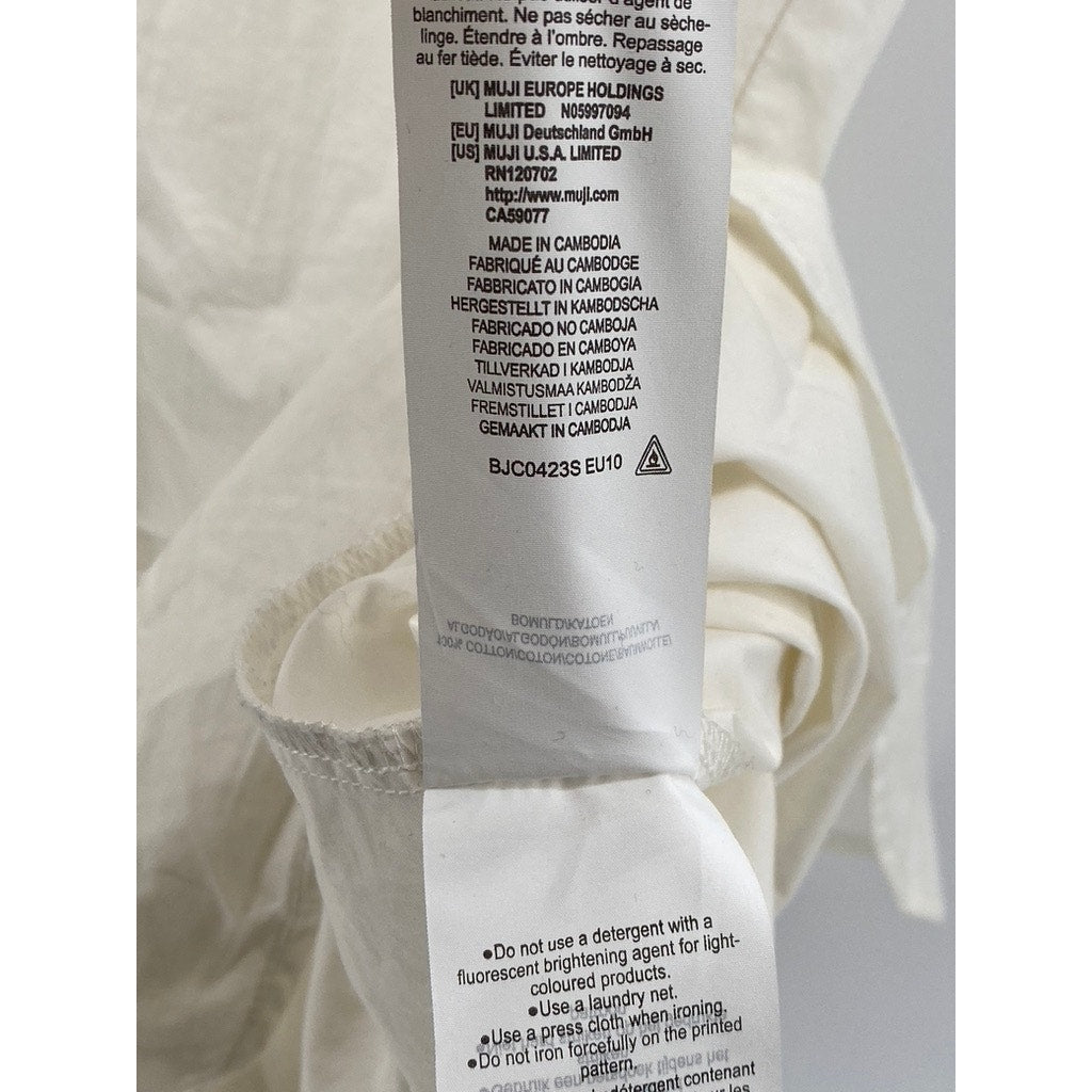MUJI Women's Off-White V-Neck Henley Sleeveless Chest Pockets A-Line Dress SZ M