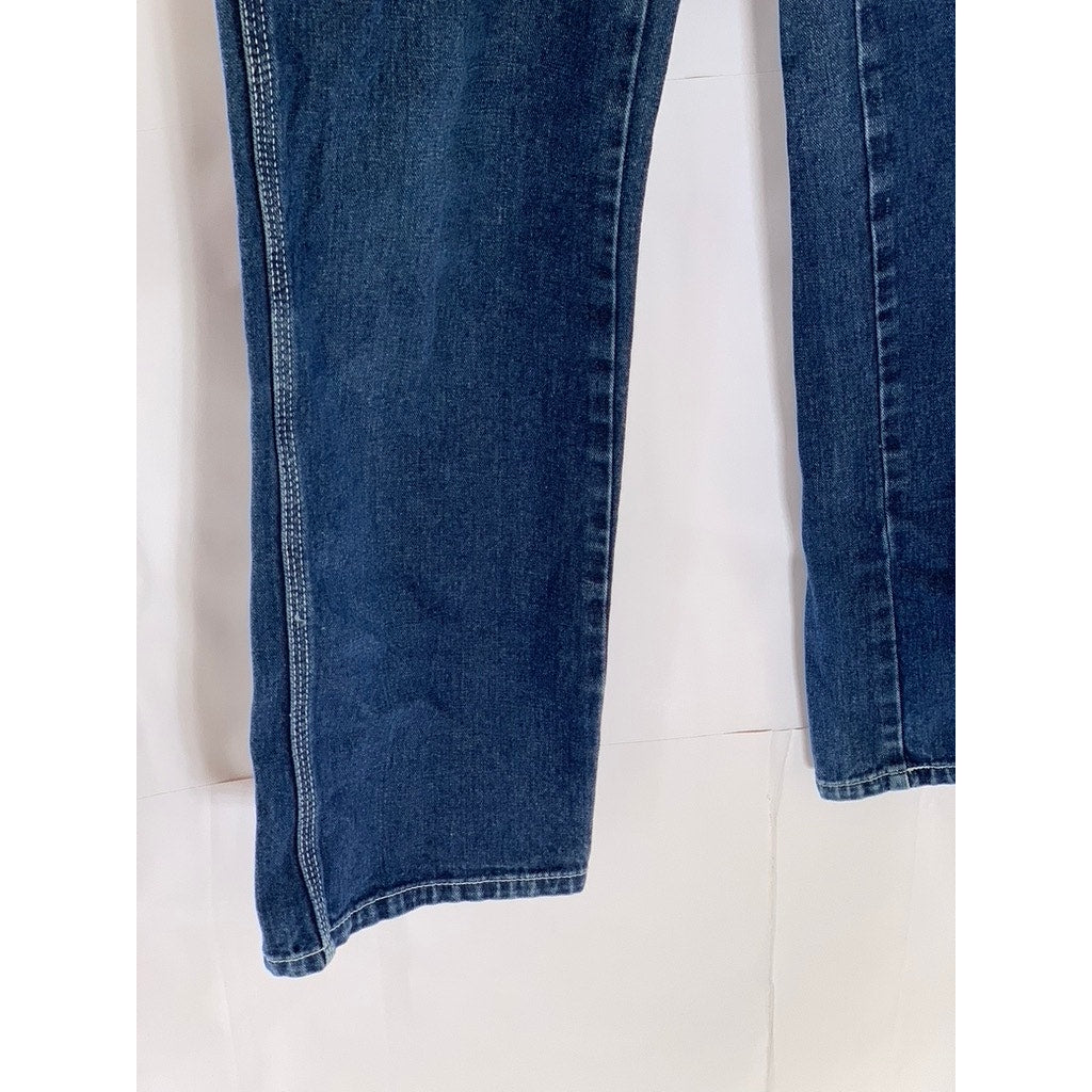 DICKIES Women's Vintage Blue Straight-Leg Embroidered Flower Carpenter Jean SZ 1