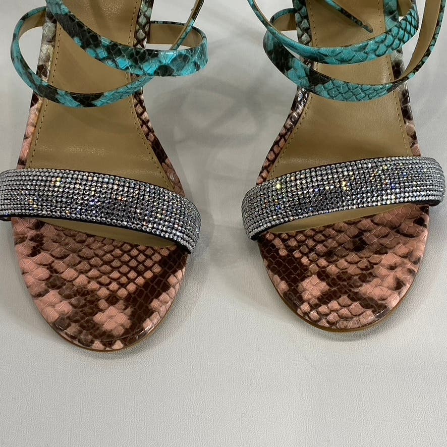 MICHAEL MICHAEL KORS Women's Teal/Tan Astrid Embellished Snake Sandals SZ 6.5
