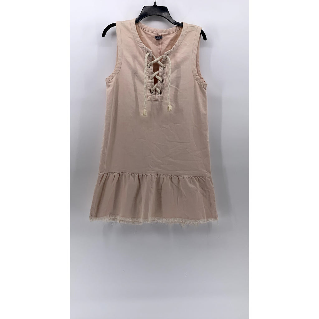 AERIE Women's Light Pink Lace-Up Neck Ruffle-Hem Sleeveless A-Line Dress SZ S