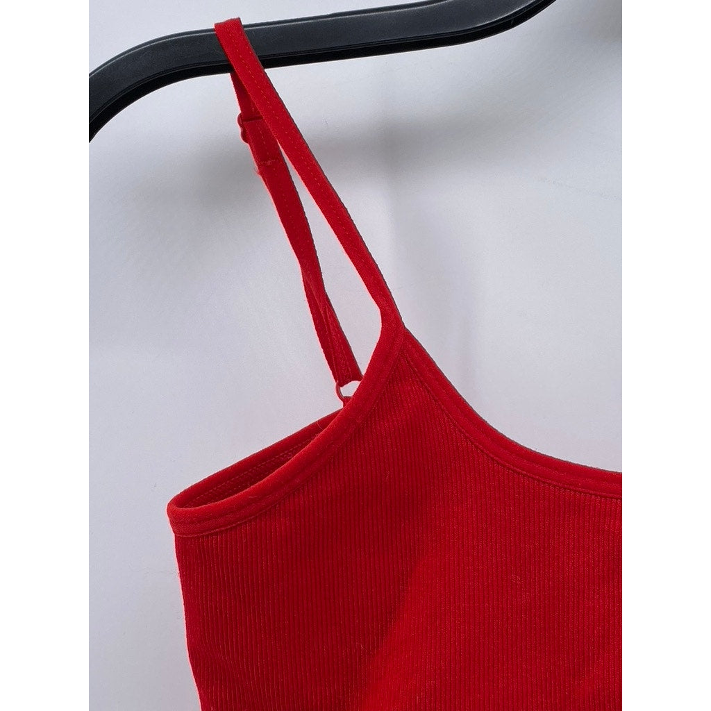 GARAGE Women's Red Ribbed Scoop-Neck Spaghetti Strap Cropped Tank Top SZ XS