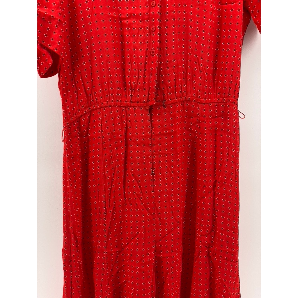 LIZ CLAIBORNE Women's Red Printed Short Sleeve Button-Up Midi Shirt Dress SZ 4