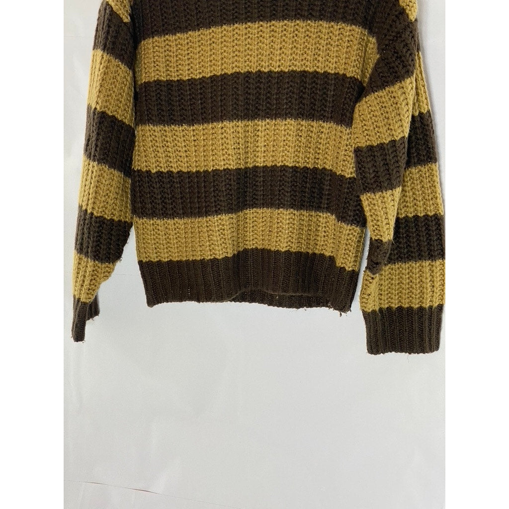 DAZY Women's Brown-Tan Crewneck Knit Long Sleeve Pullover Sweater SZ S