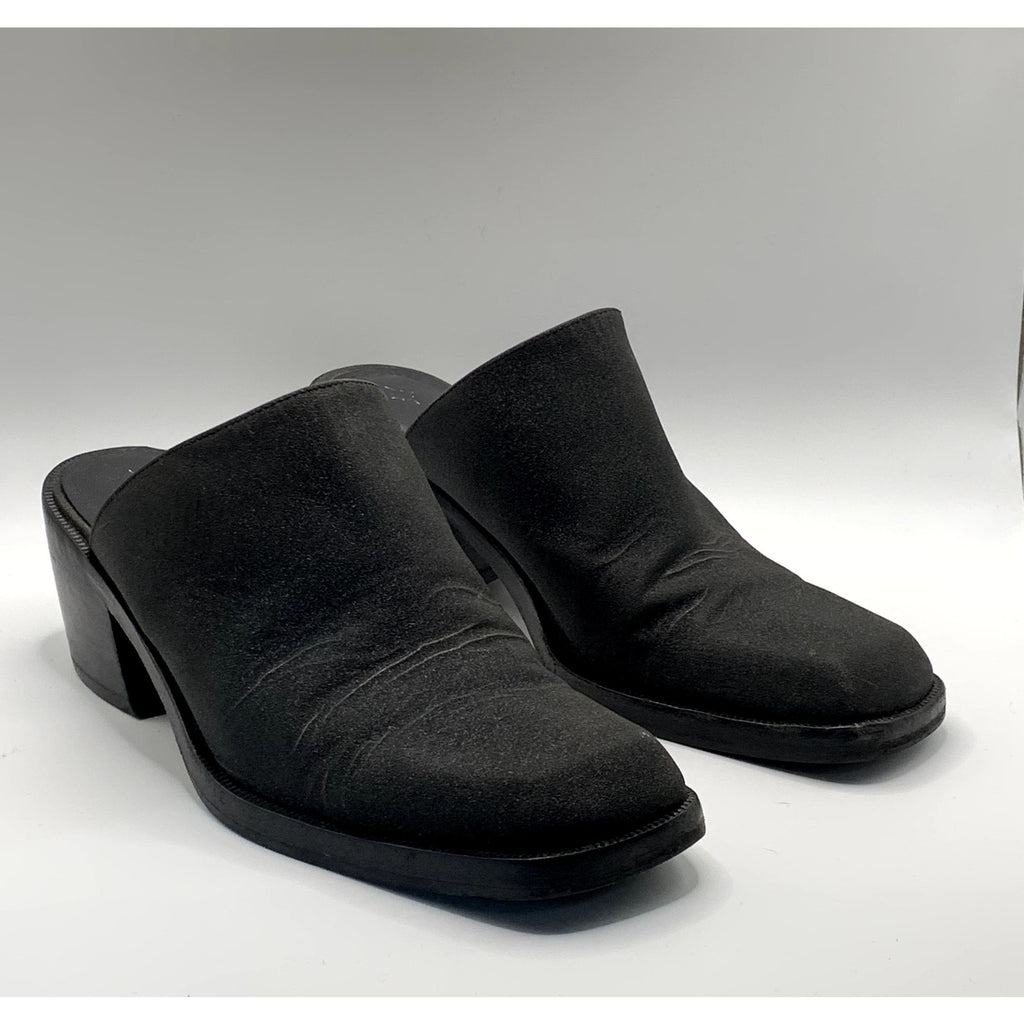 NODALETO Women's Black Shimmer Bulla Square-Toe Block-Heel Mules SZ 7