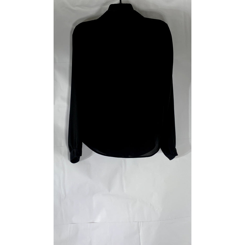 ZARA BASIC Women's Black Sheer Button-Up Long Sleeve Top SZ S