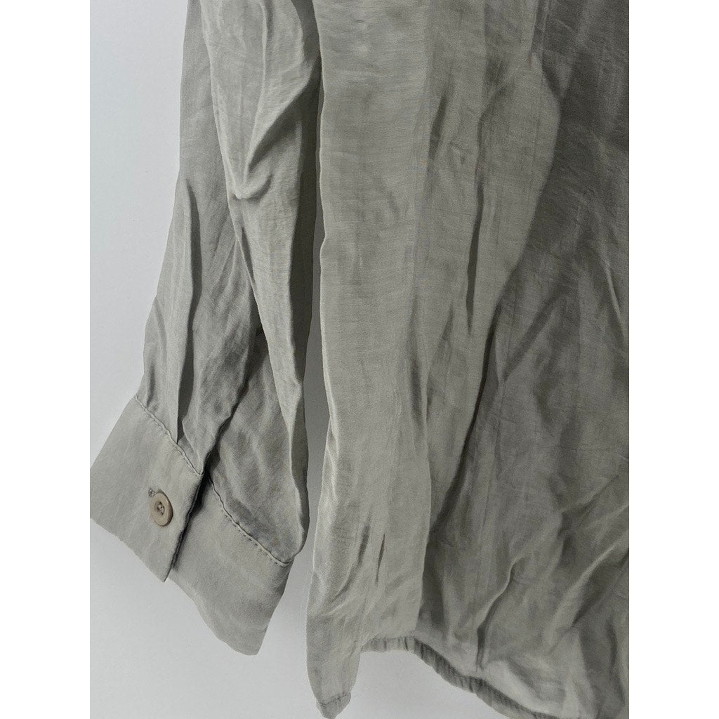 CIDER Women's Gray Sheer Button-Up Long Sleeve Regular-Fit Top SZ S(US4)