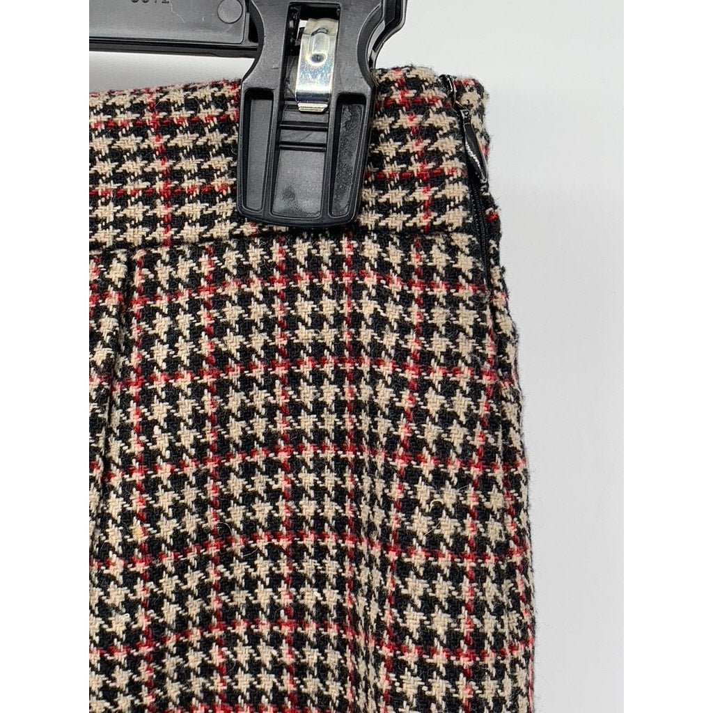 ABCHICBYAB Women's Brown Houndstooth Straight Knee Length Skirt SZ L