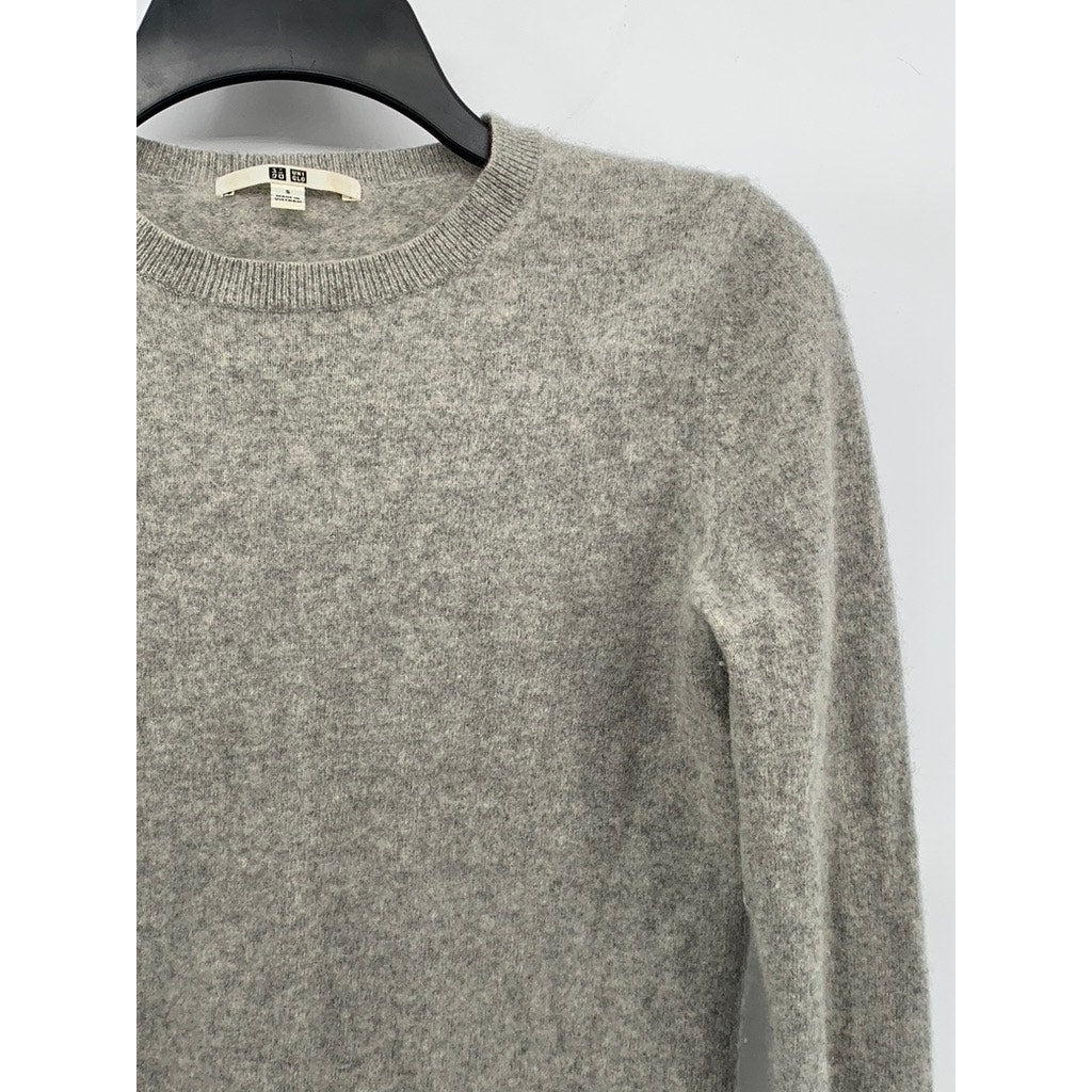 UNIQLO Women's Light Gray Cashmere Crewneck Long Sleeve Pullover Sweater SZ S