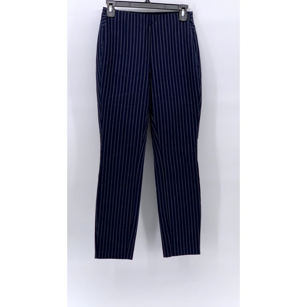 RAG & BONE Women's Navy Blue-White Simone Pin Stripe Back Yoke Cropped Pants 2