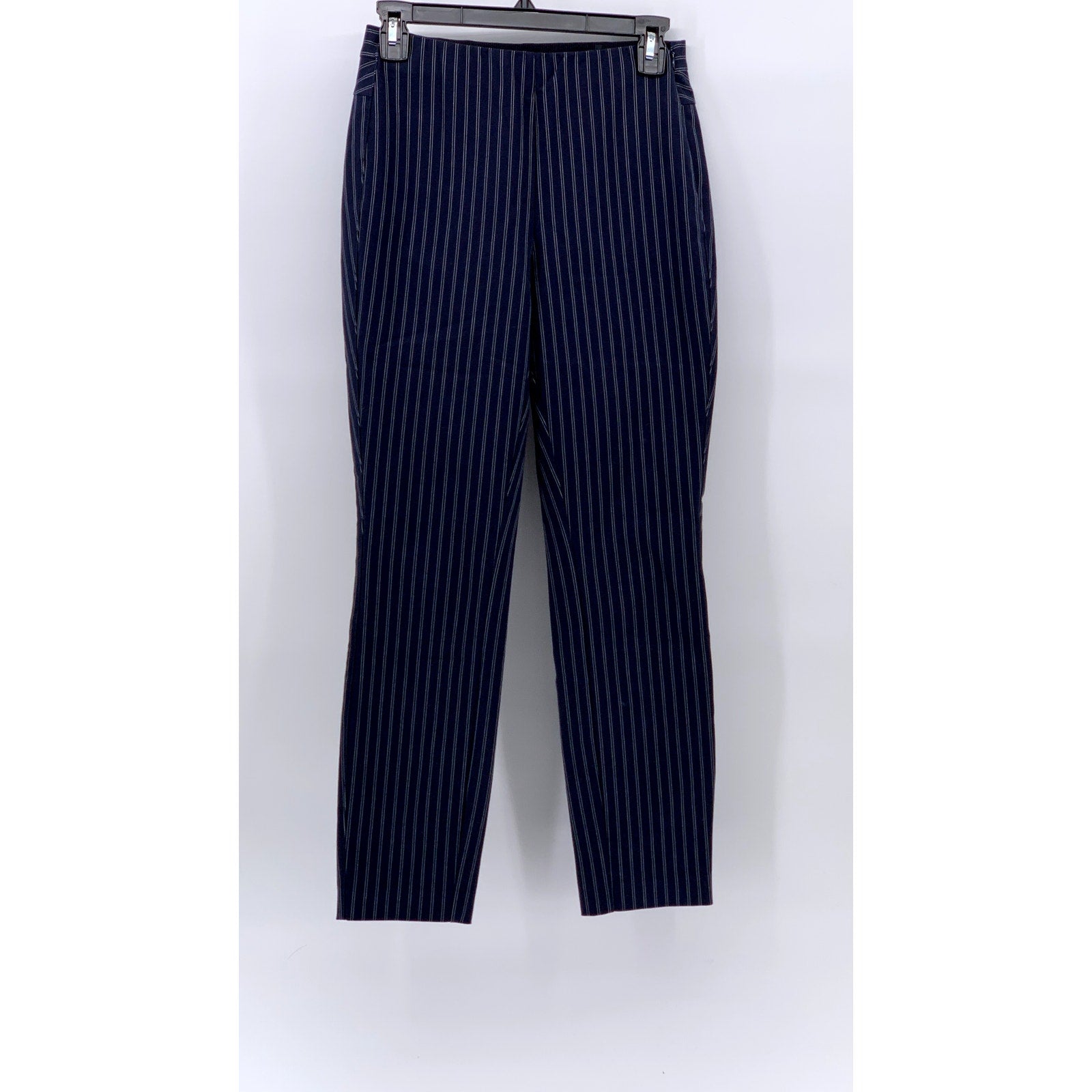 RAG & BONE Women's Navy Blue-White Simone Pin Stripe Back Yoke Cropped Pants 2