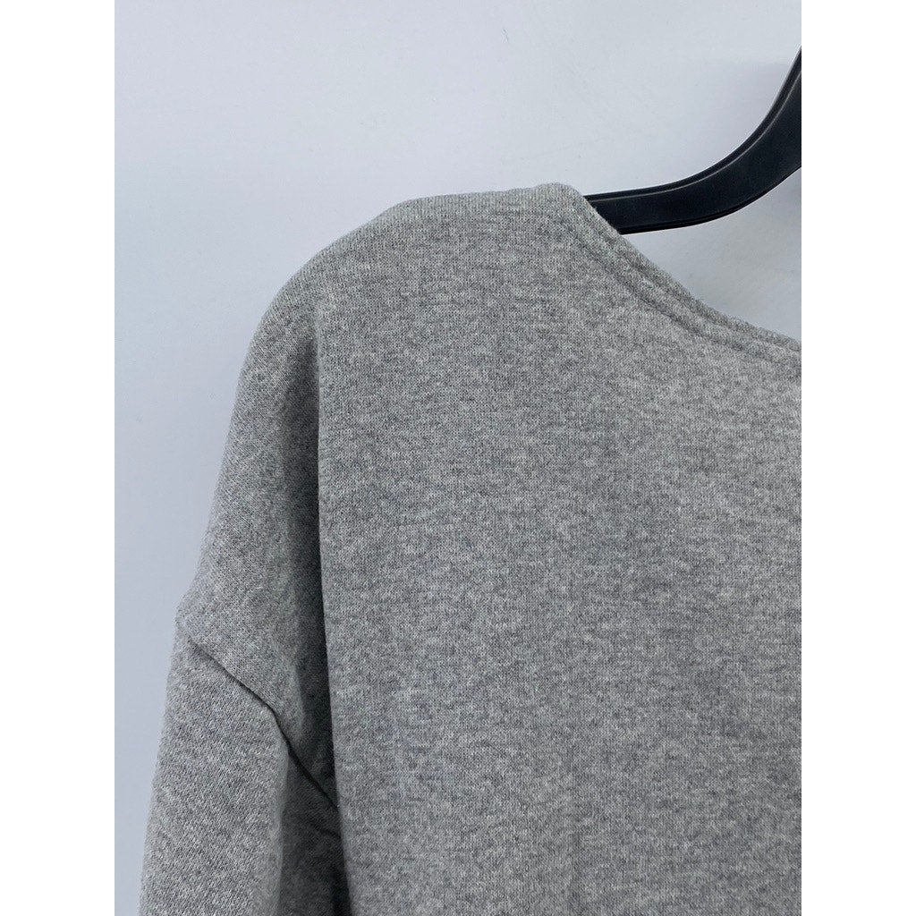 PRETTYLITTLETHING Women's Gray Long Sleeve Faux-Wrap Belted Sweater Dress SZ 4