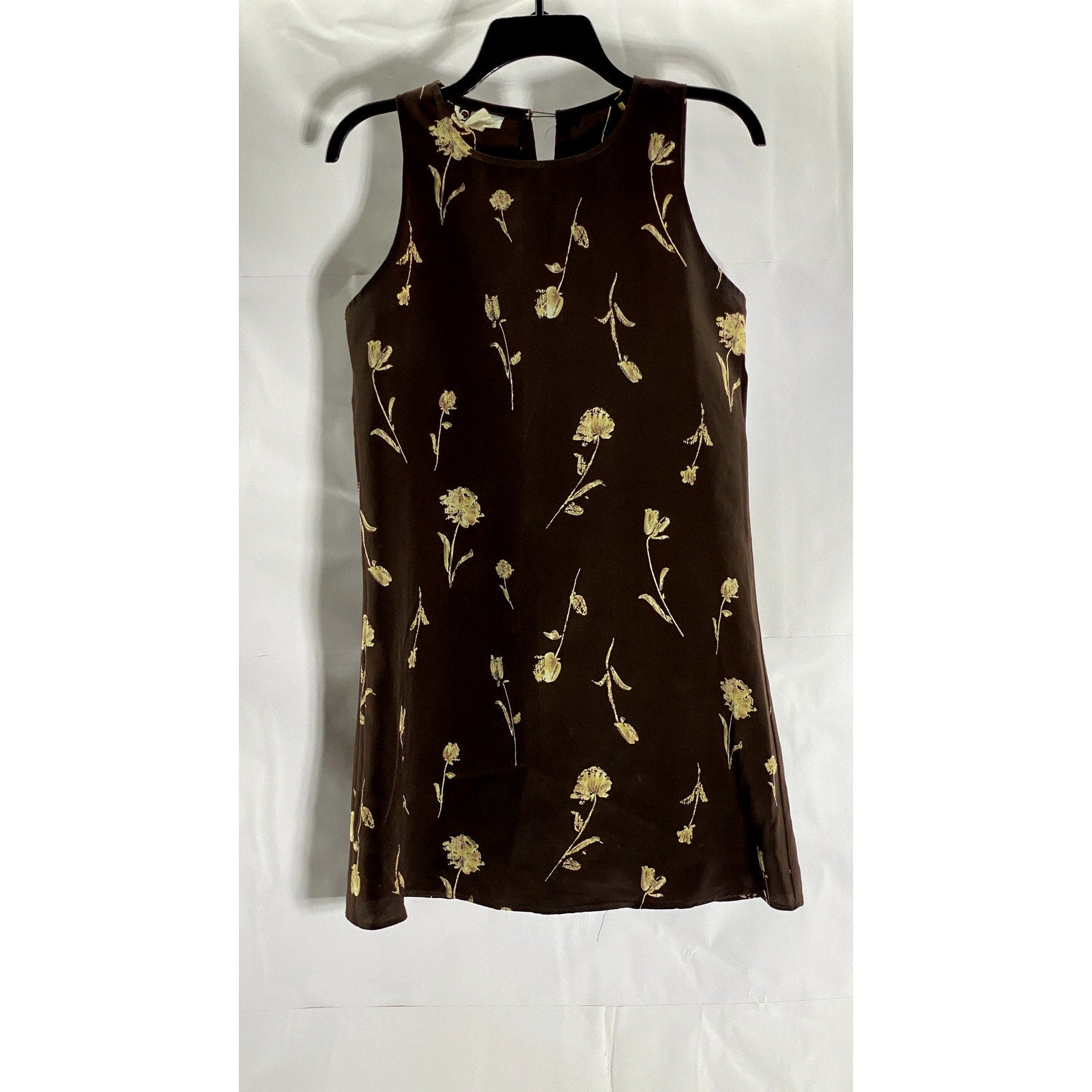 OFFICE HOURS Women's Vintage Brown/Tan Floral Crewneck Sleeveless Mini Dress SZM