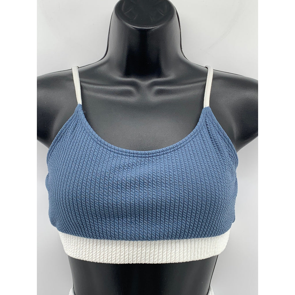 UNBRANDED Women's Dusty-Blue Ribbed Bralette High-Rise Bikini Set SZ S