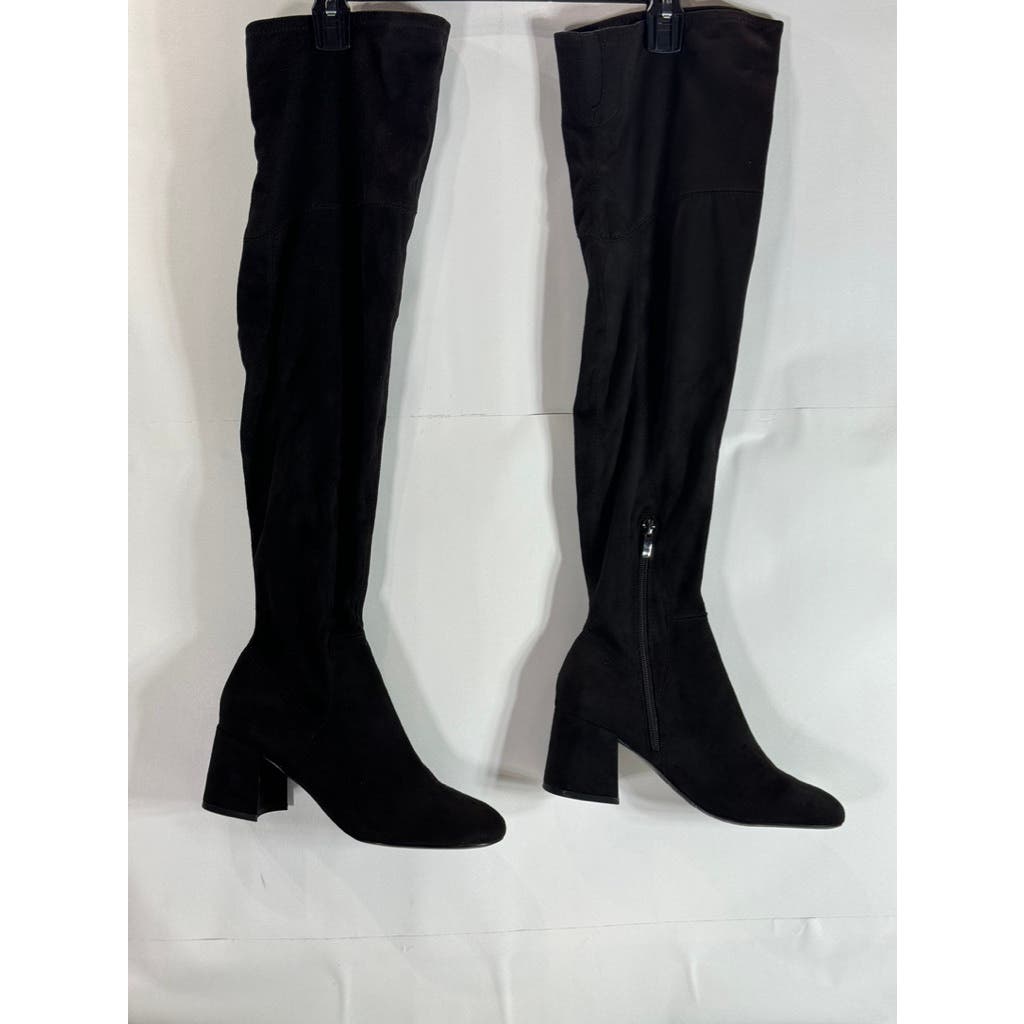 NINE WEST Women's Black Faux Suede Yanie Over-The-Knee Block-Heel Boots SZ 8