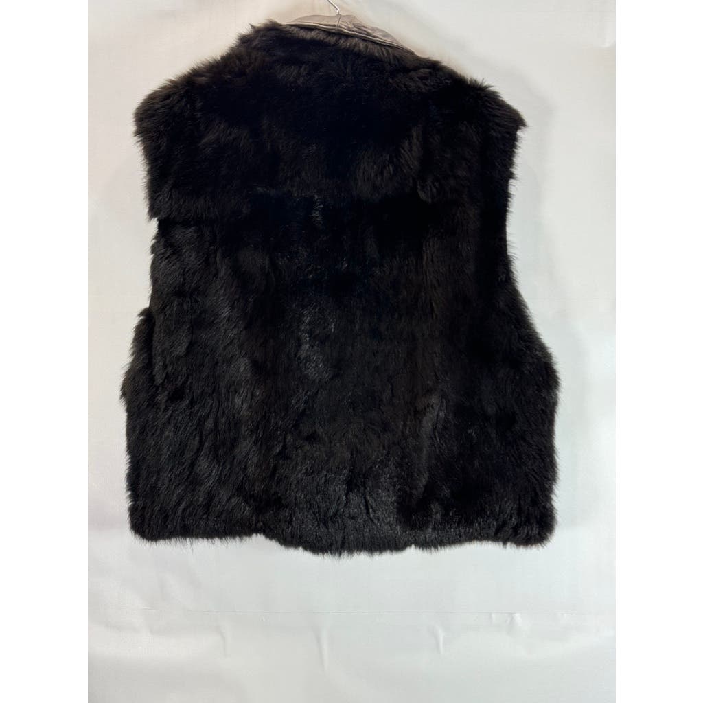 ANDREW MARC Women's Opossum Fur Leather Trim Bomber Zip Vest SZ L