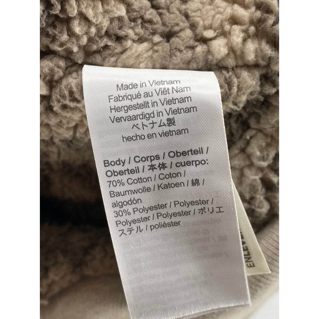 J.CREW Men's Beige Marled Brushed Fleece Sherpa-Lined Zip-Up Hooded Sweater SZ S