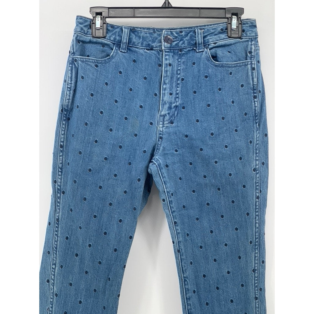 ULLA JOHNSON Women's Blue Denim Embroidered Polka Dot Skinny Leg Jeans SZ 2