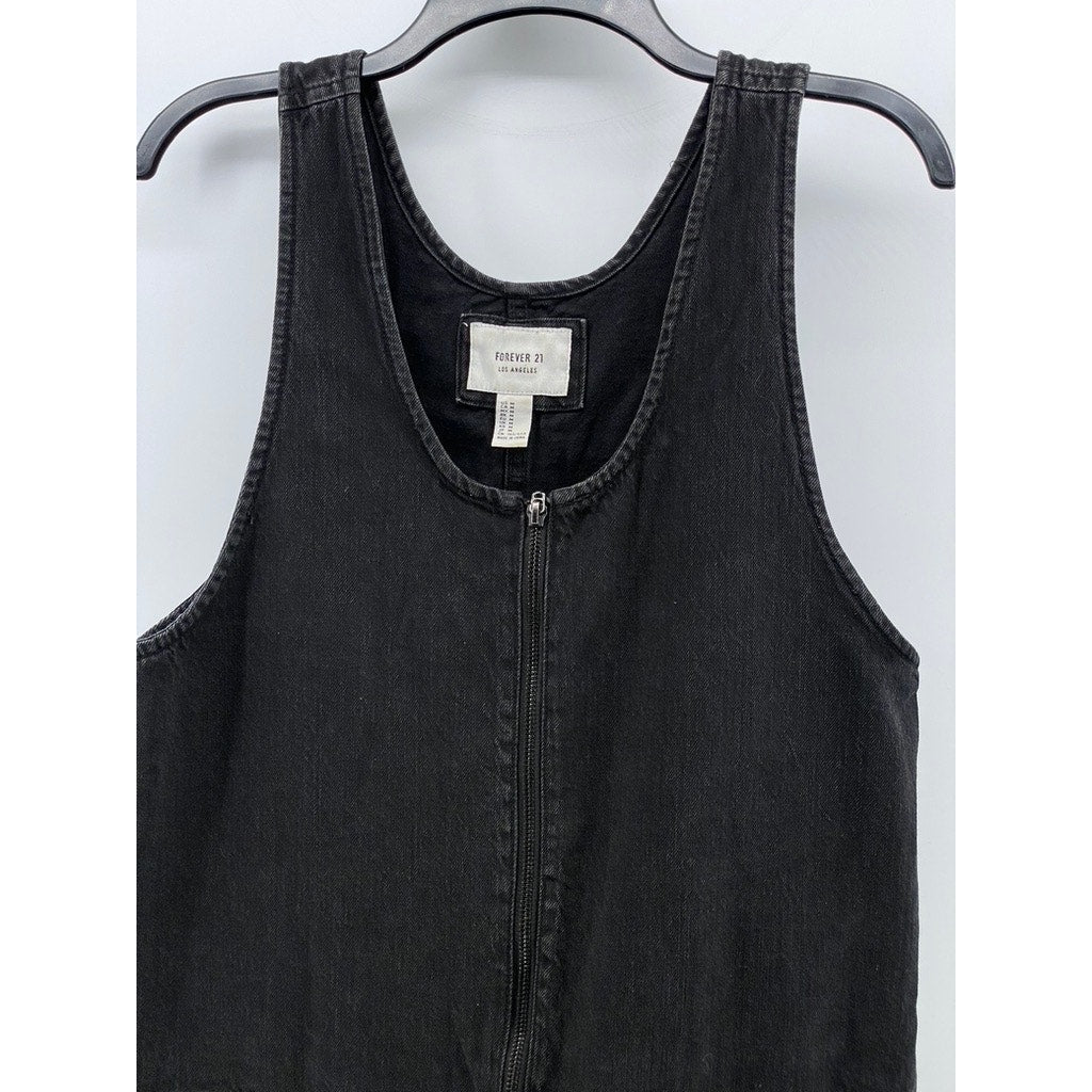 FOREVER 21 Women's Black Denim Zip-Up Sleeveless Scoop-Neck Mini Dress SZ M