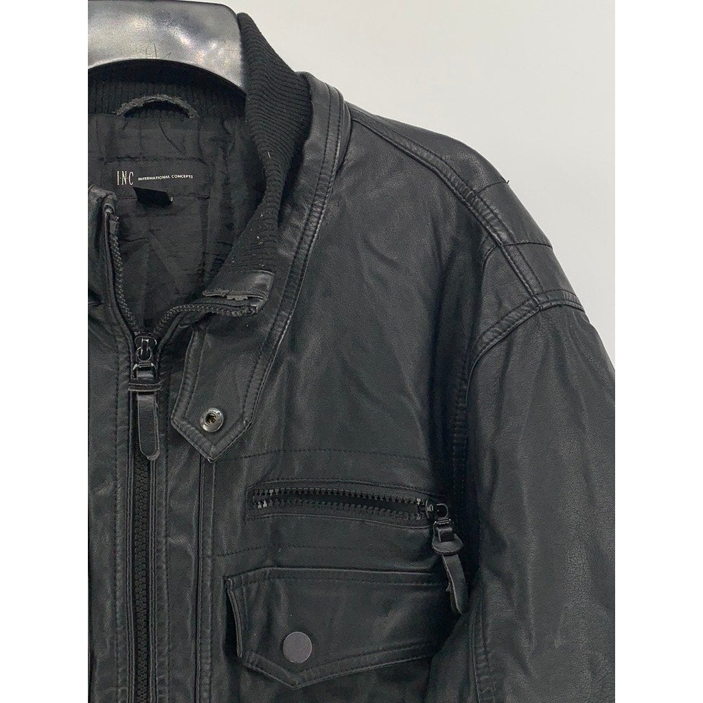 INC INTERNATIONAL CONCEPTS Men's Black Distressed Faux-Leather Jacket SZ XXL