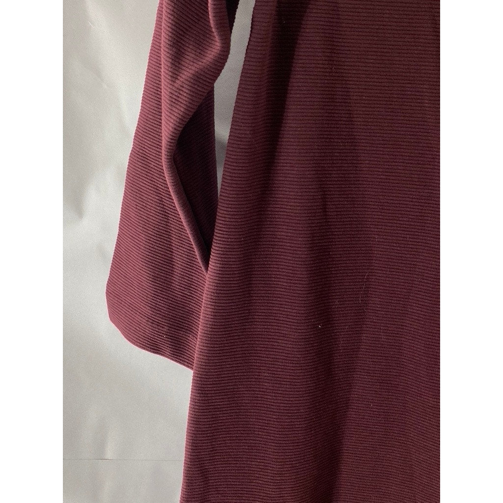 BODEN Women's Burgundy Crewneck Ribbed Regular-Fit 3/4 Sleeve Mini Dress SZ 2