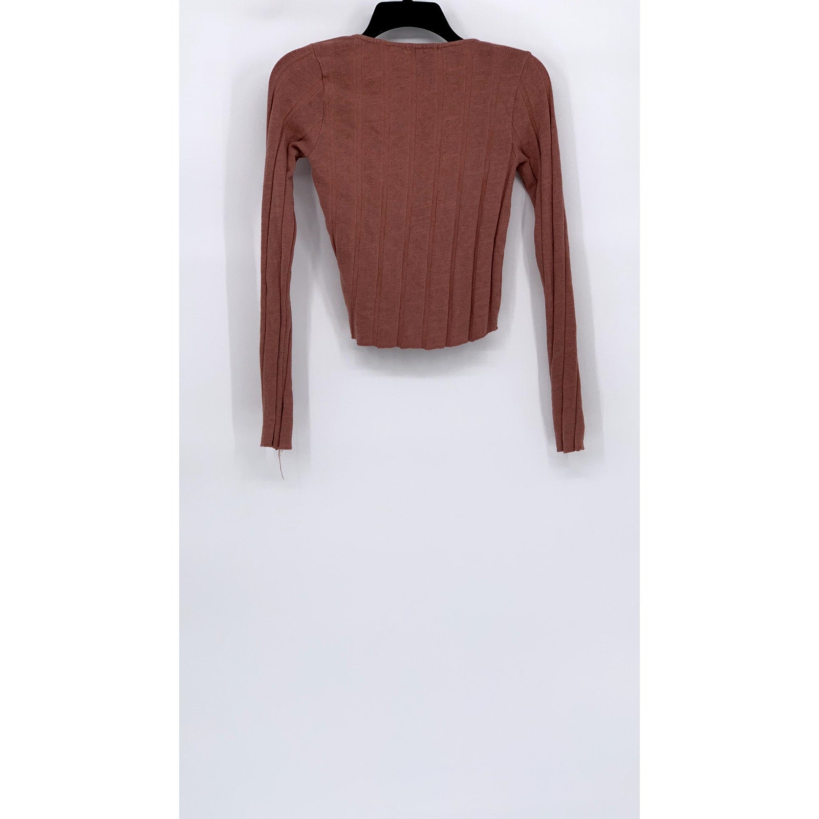 FOREVER 21 Women’s Rust Pink Wide Rib Straight-Neck Long Sleeve Crop Top SZ L