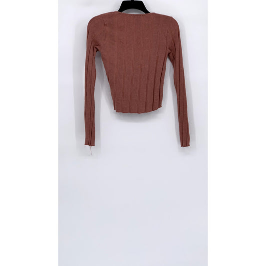 FOREVER 21 Women’s Rust Pink Wide Rib Straight-Neck Long Sleeve Crop Top SZ L
