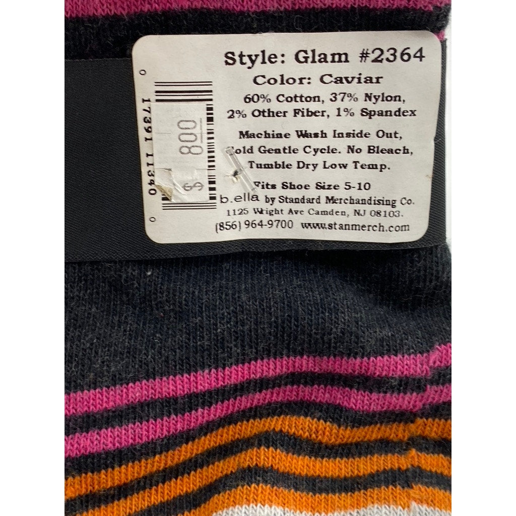 B.ELLA Women's Black Caviar Knit Cotton-Blend Striped Glam Knee Socks SZ OS