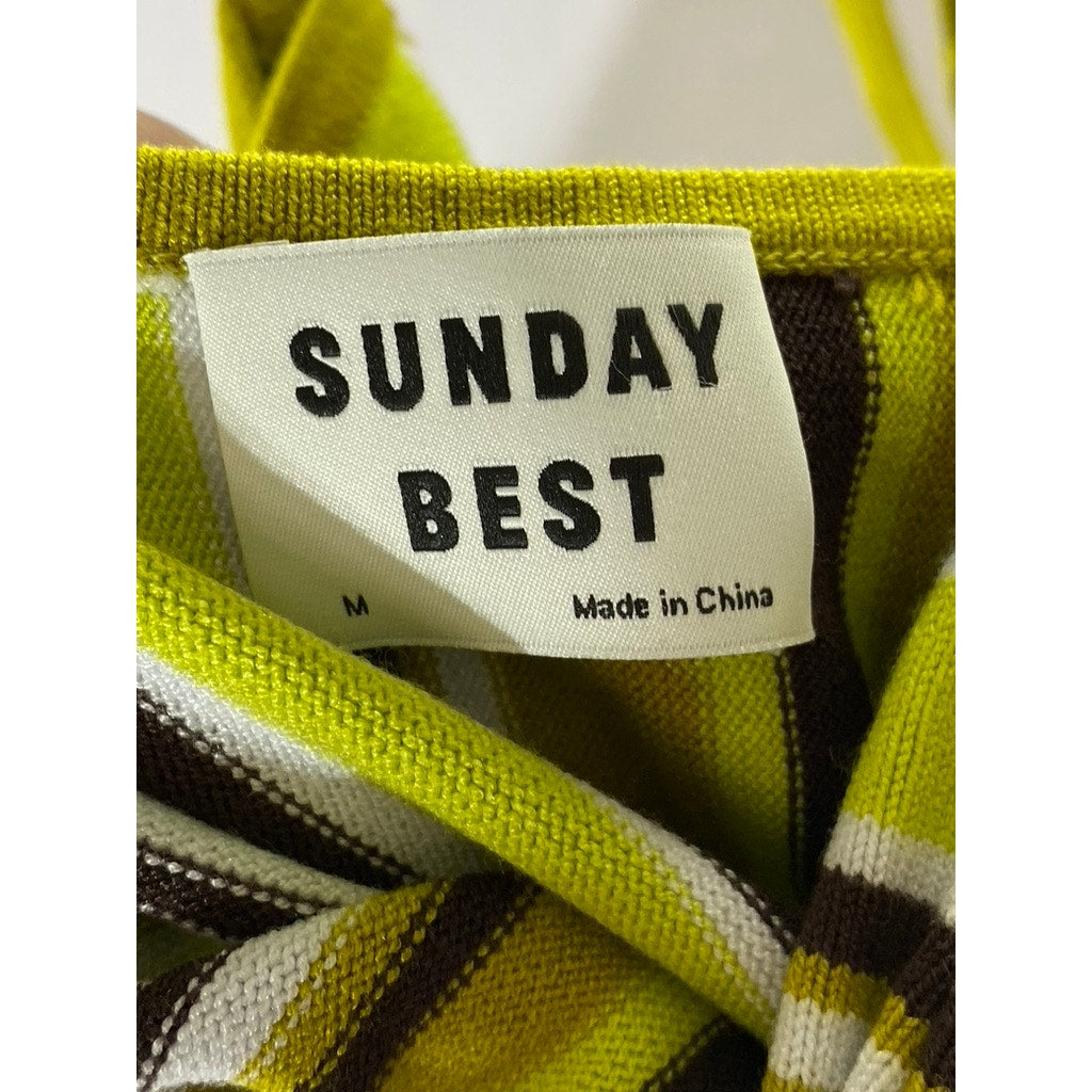 SUNDAY BEST Women's Lime Green Striped Sweetheart Neck Halter Mini Dress SZ M