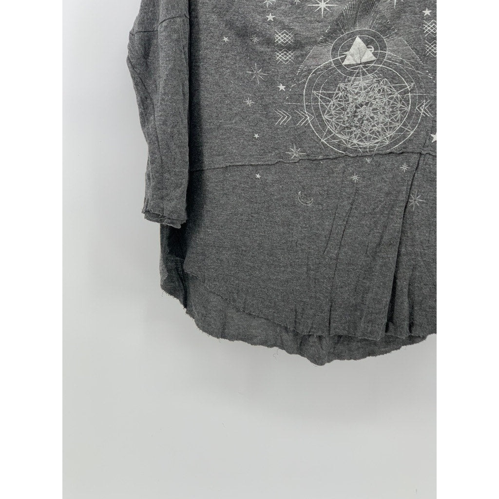 PROJECT SOCIAL T Women's Gray Scoop-Neck 3/4 Sleeve Oversized Casual Top SZ XS