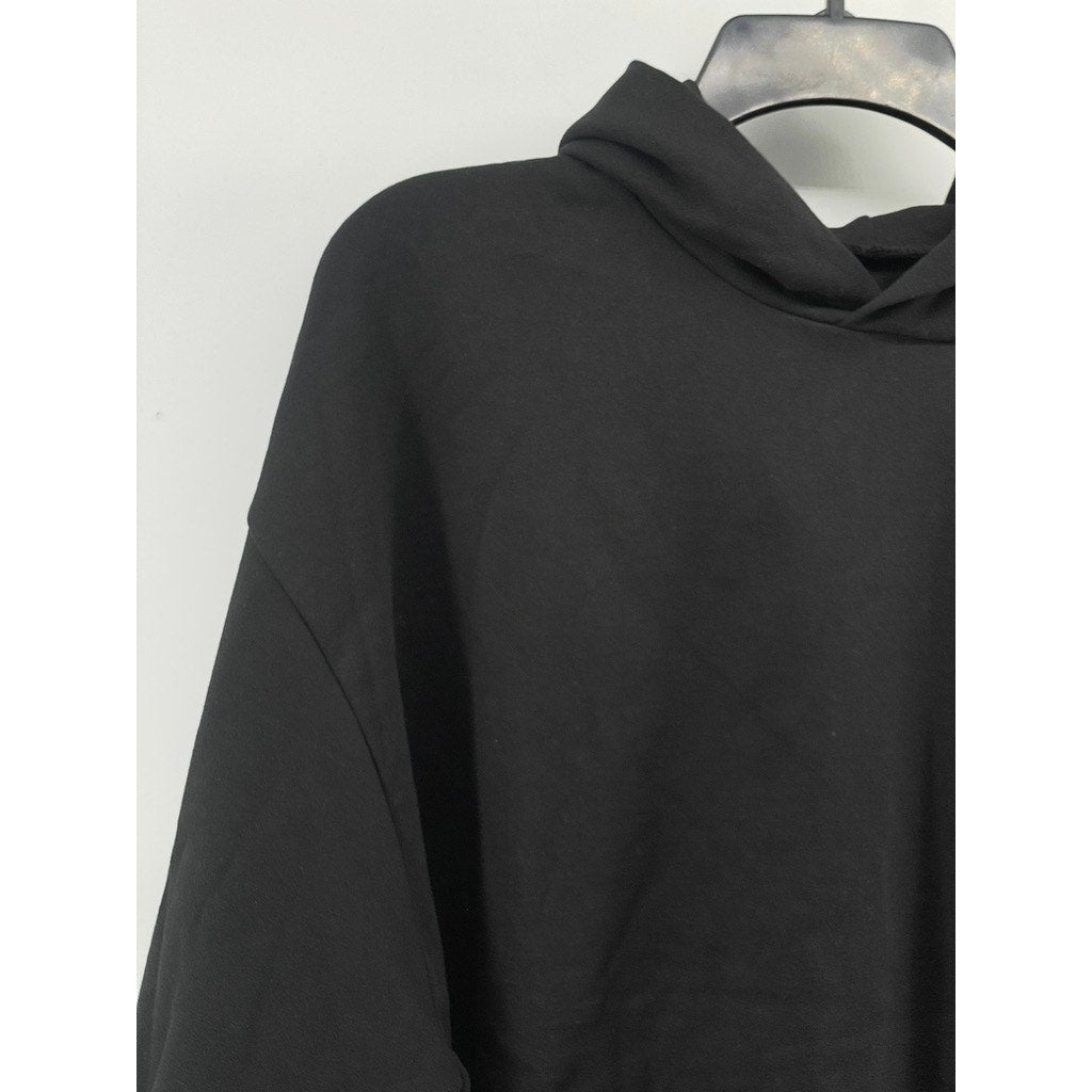 UNBRANDED Unisex Adult Black Solid Casual Pullover Hoodie SZ L