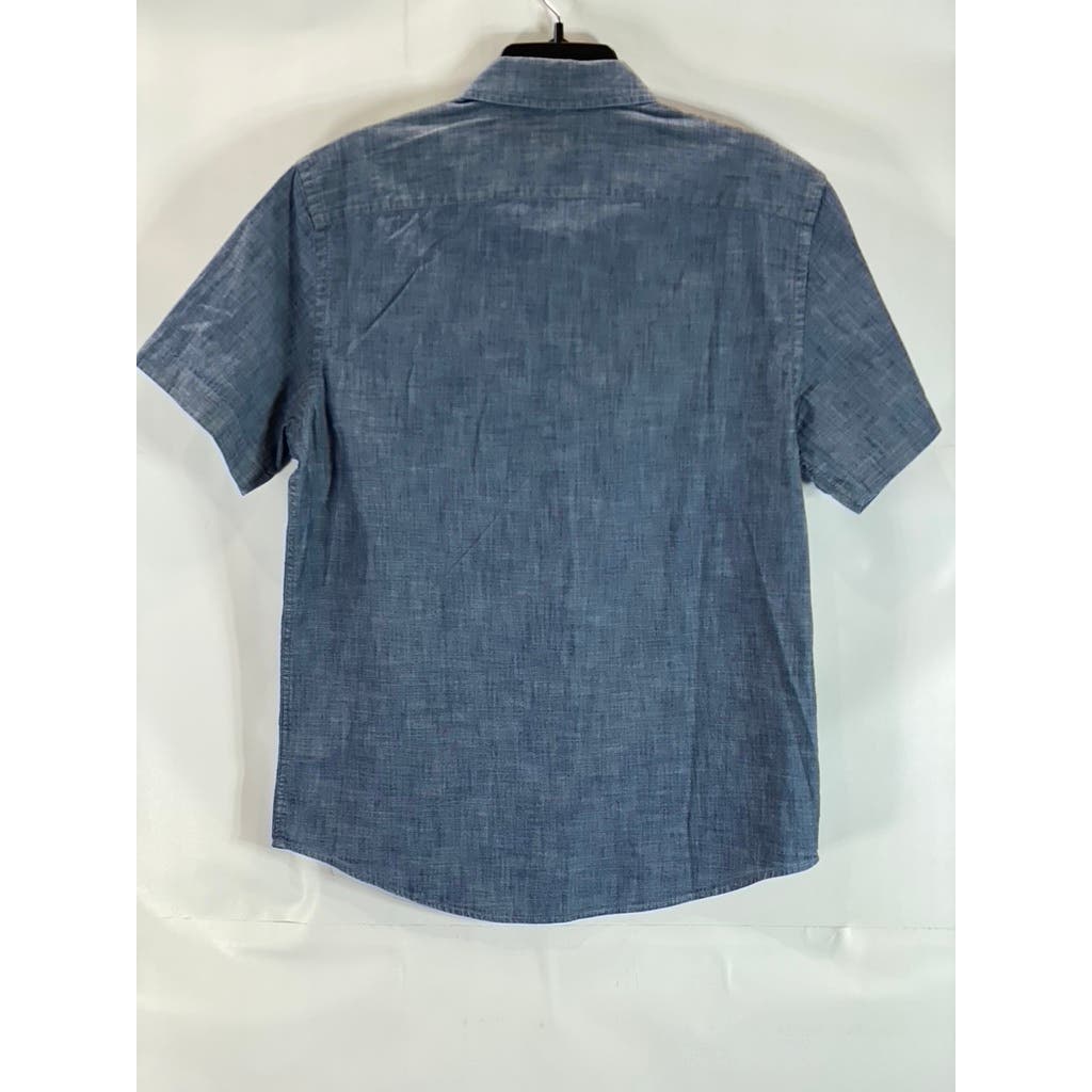 UNTUCKIT Men's Blue Chambray Terrano Slim-Fit Button-Up Short Sleeve Shirt SZ M