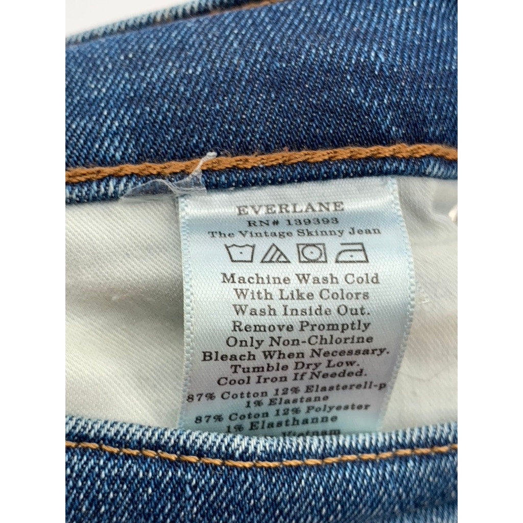 EVERLANE Women's Blue Denim The Vintage Skinny Ankle Button-Fly Jeans SZ 28