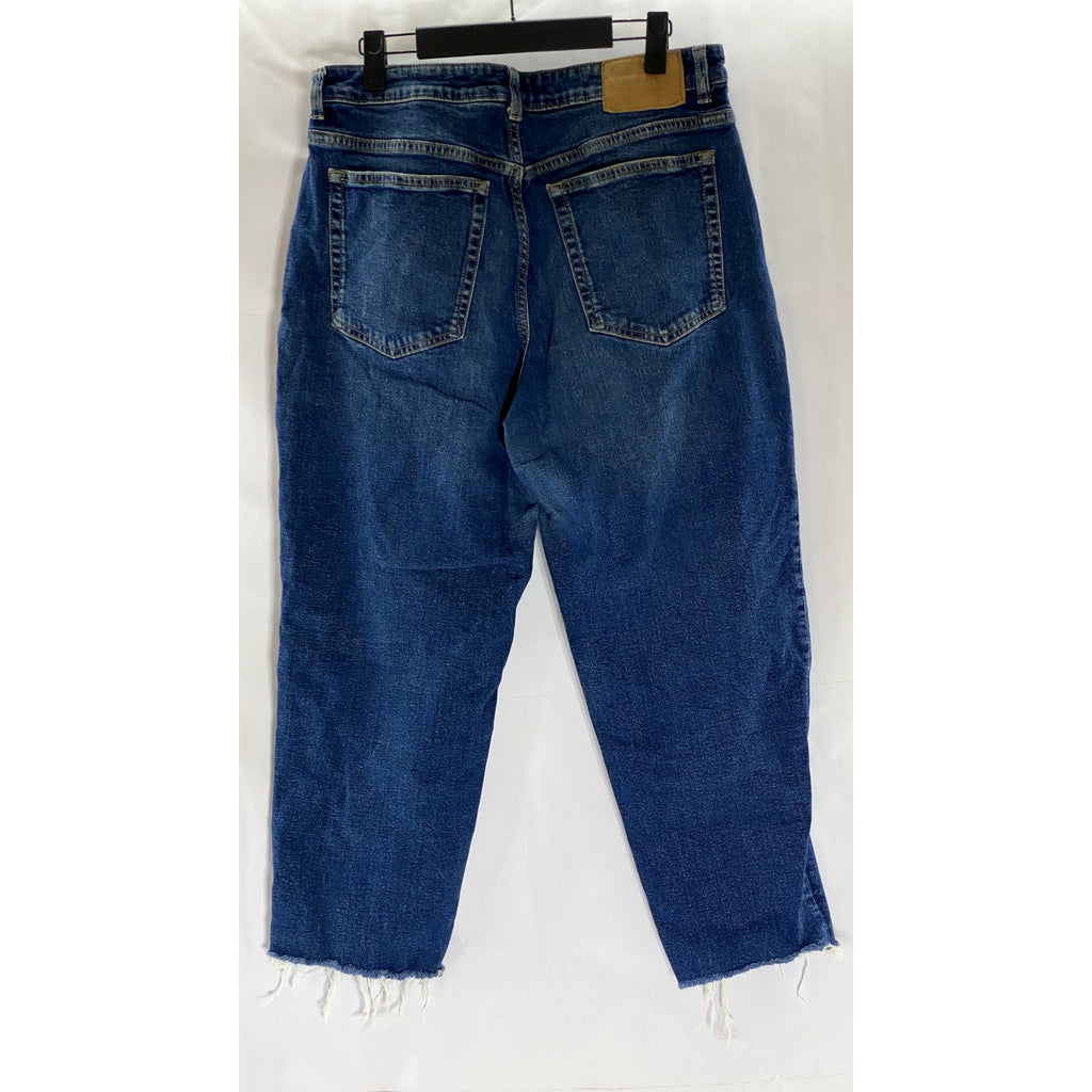 DIVIDED By H&M Women's Dark Blue Frayed Hem Tapered-Leg Five-Pocket Jean SZ 12