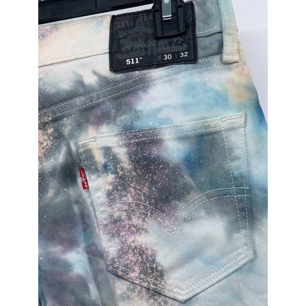 LEVI'S Men's Blue Denim Acid Wash 511 Slim-Leg Regular-Fit Jeans SZ 30X32